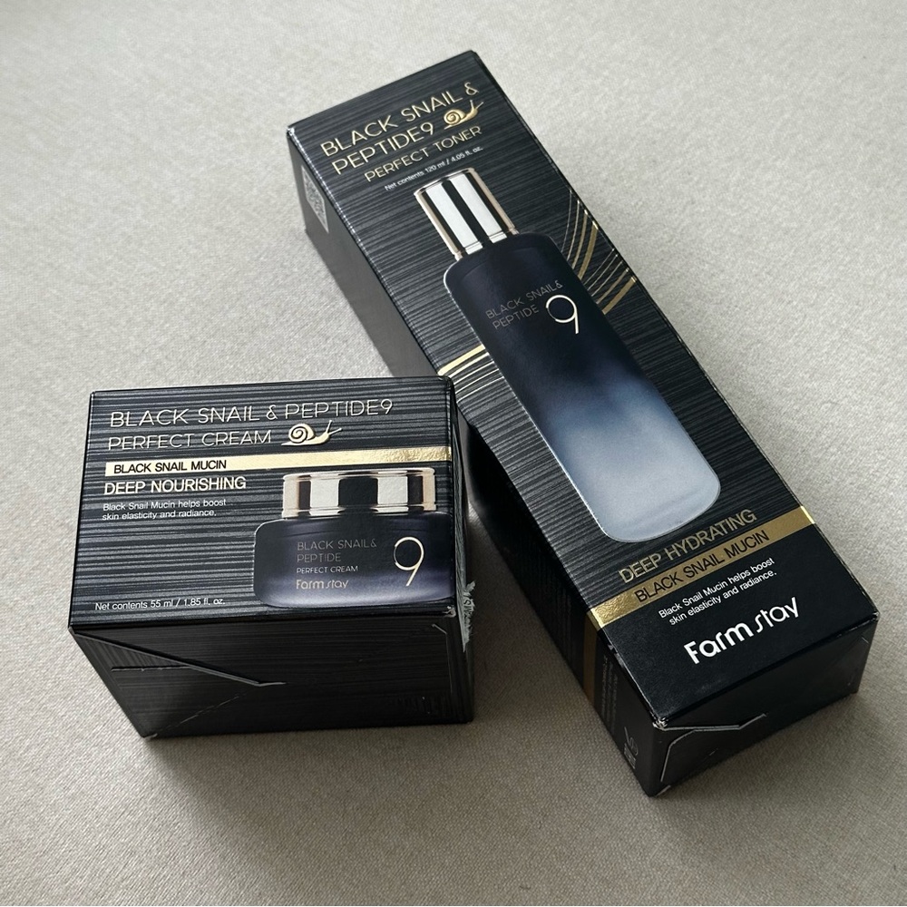 Farmstay Black Snail & Peptide 9 Perfect Cream & Toner duo bundle set